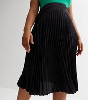 New Look Curves Black Satin Pleated Midi Skirt